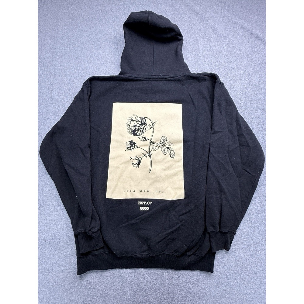 LIRA Men's Black Pullover Hoodie Rose Graphic Print Drawstring Hood Size Medium